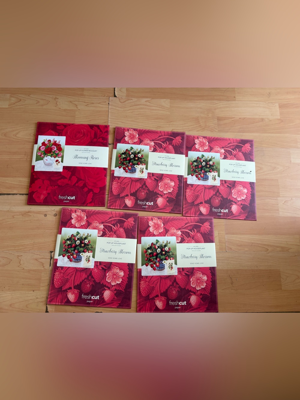Lot of 5 FreshCut Paper 3D Pop-Up Flower Bouquets Roses Strawberries Blossom NEW